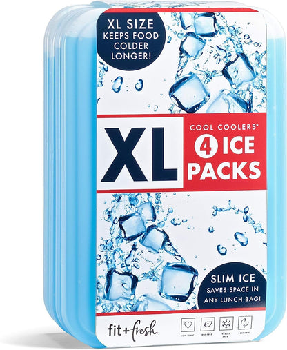 XL Cool Coolers Freezer Slim Ice Pack for Lunch Box, Set of 4, Large, Blue