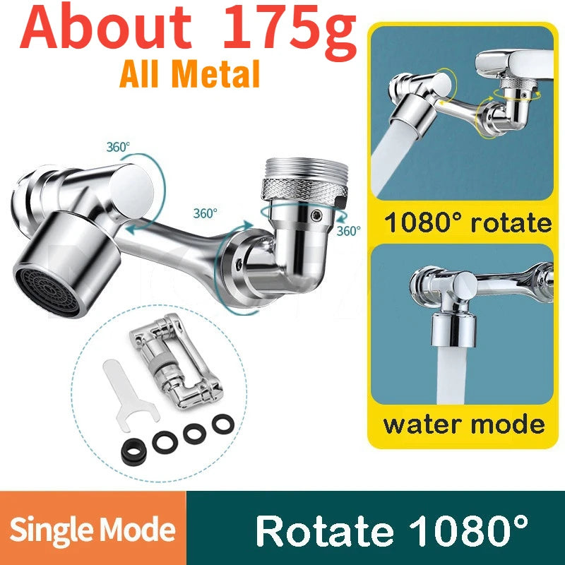 AquaTwist™ 1080° Rotating Faucet Sprayer – Universal Metal Tap Extender with Aerator Nozzle & 22/24mm Adaptor